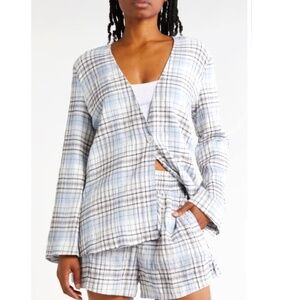 Melrose Seersucker Blazer in Plaid Blue Black & White